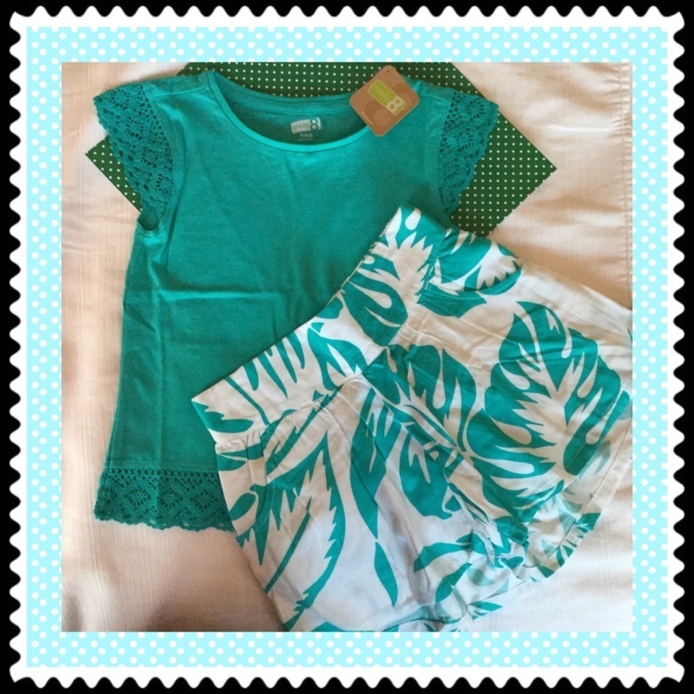 Crazy 8 turquoise and white floral SET size S 5-6 NWT..